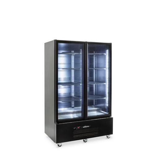 Williams Quartz Star HQS2GBHC - 2 Door Black Colorbond Upright Display Fridge 1225mm 900L