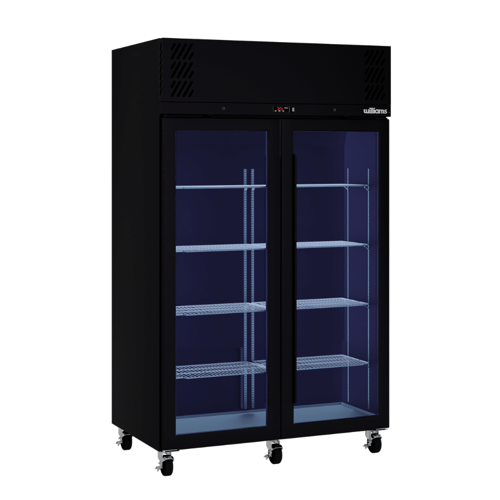 Williams Pearl HP2GBHC - 2 Door Black Colorbond Upright Display Fridge 1225mm 950L