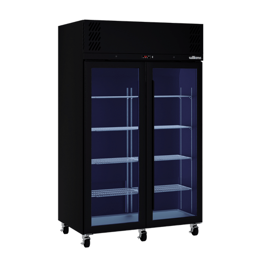 Williams Pearl HP2GBHC - 2 Door Black Colorbond Upright Display Fridge 1225mm 950L
