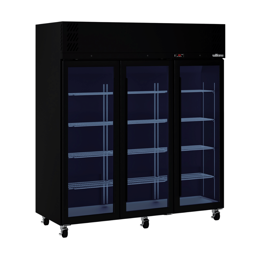 Williams Pearl HP3GBHC - 3 Door Black Colorbond Upright Display Fridge 1825mm 1510L