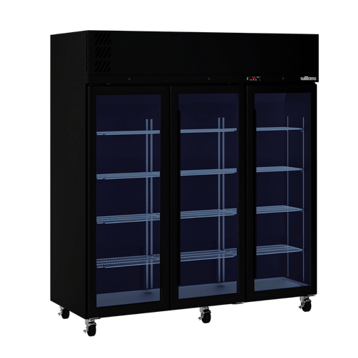 Williams Pearl HP3GBHC - 3 Door Black Colorbond Upright Display Fridge 1825mm 1510L
