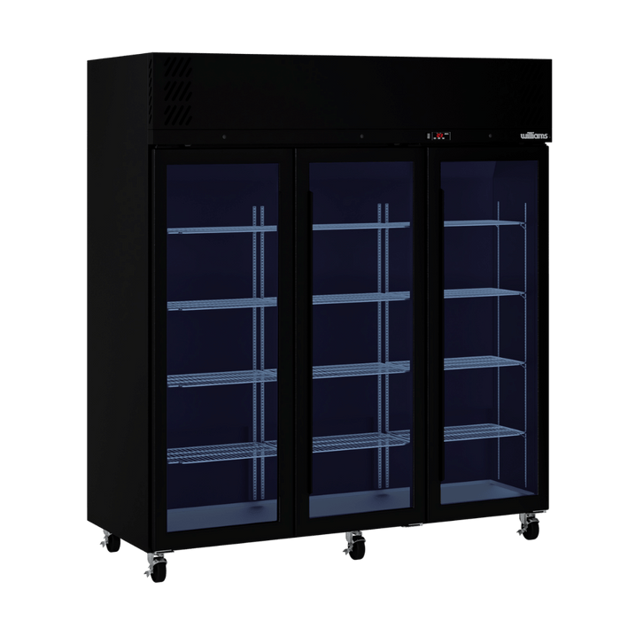 Williams Pearl HP3GBHC - 3 Door Black Colorbond Upright Display Fridge 1825mm 1510L