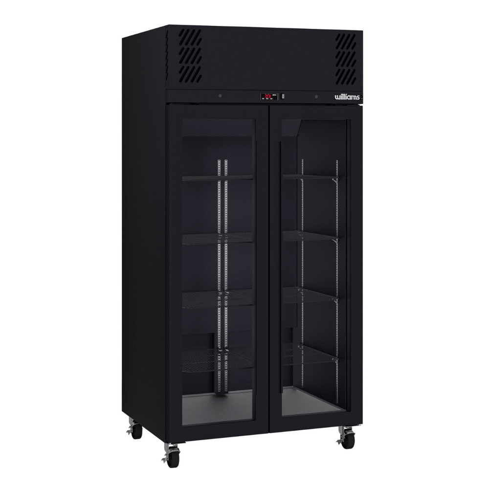 Williams Pearl HPR2GBHC - Slim 2 Door Black Colorbond Upright Display Fridge 1000mm 750L