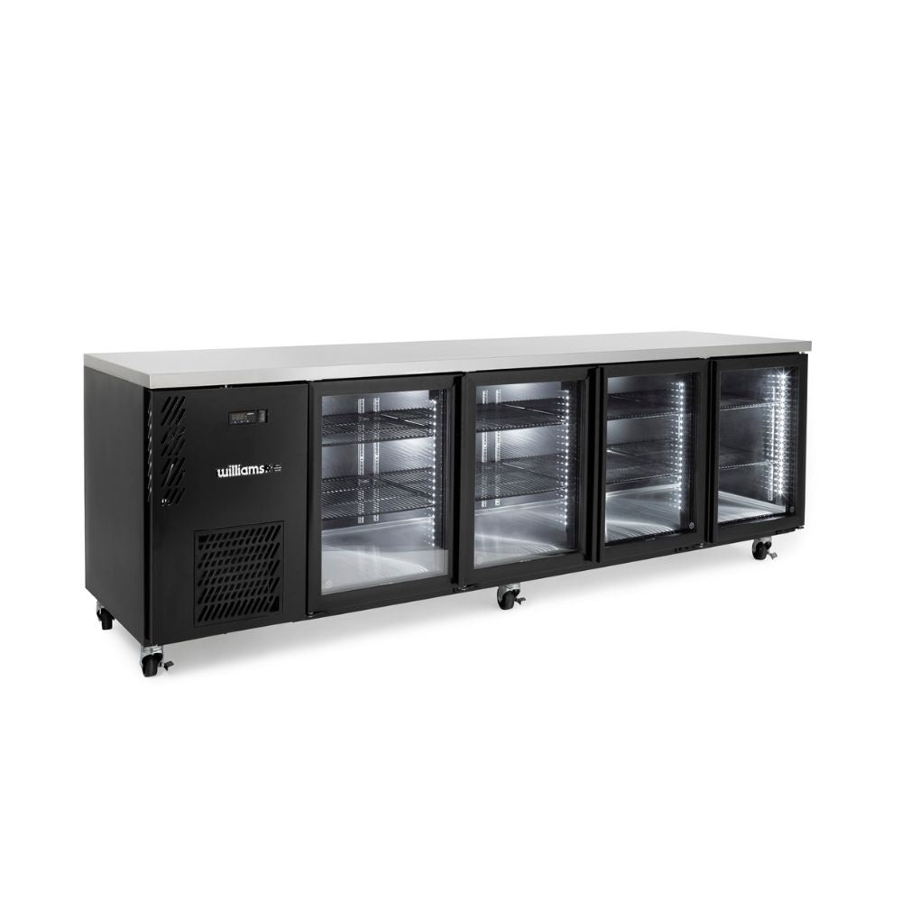 Williams Cameo Mini HCM4UGBHC - 4 Door Black Colorbond Undercounter Display Fridge 2537mm
