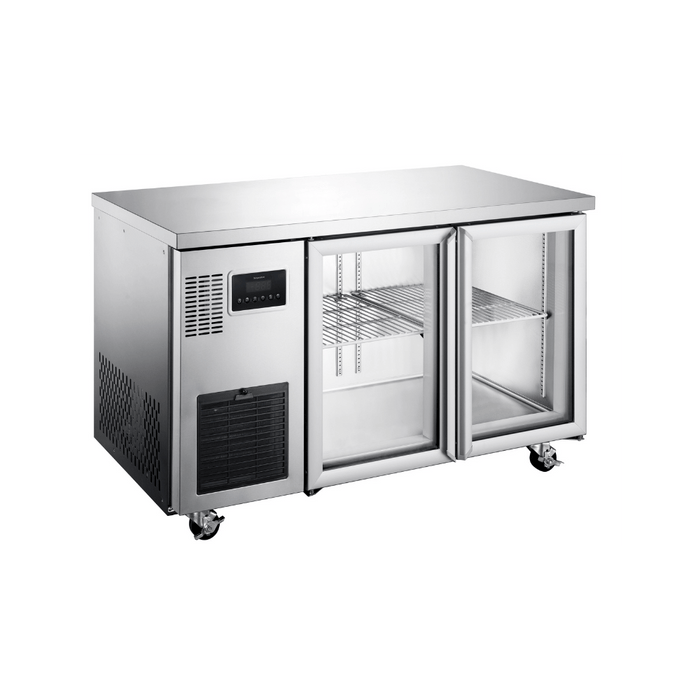Williams Topaz Under Counter HTU2GSHC - 2 Door Stainless Undercounter Glass Door Fridge 1300mm 260L