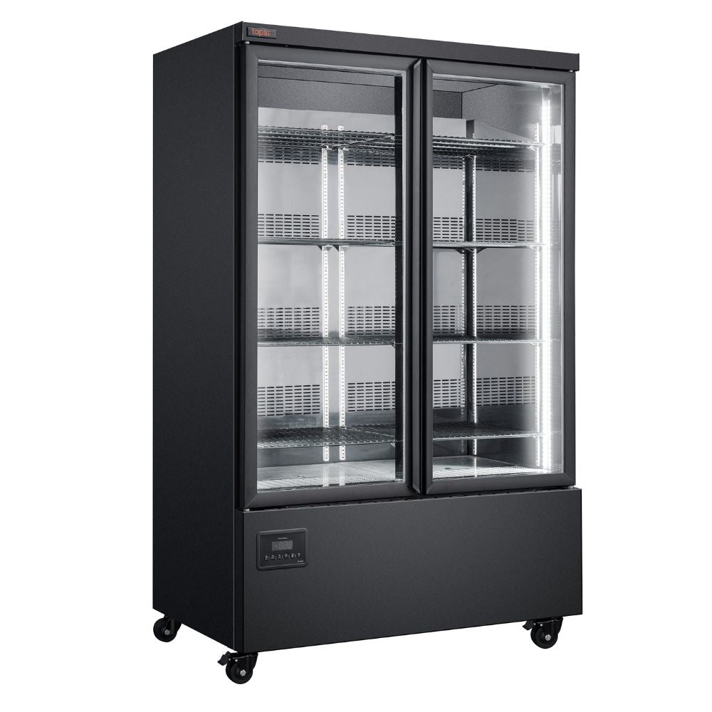 Williams Topaz Upright HTB2GBHC - 2 Door Black Upright Display Fridge 1250mm 800L