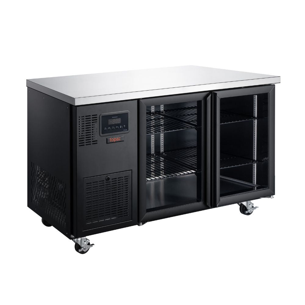 Williams Topaz Under Counter HTU2GBHC - 2 Door Black Undercounter Glass Door Fridge 1300mm 260L