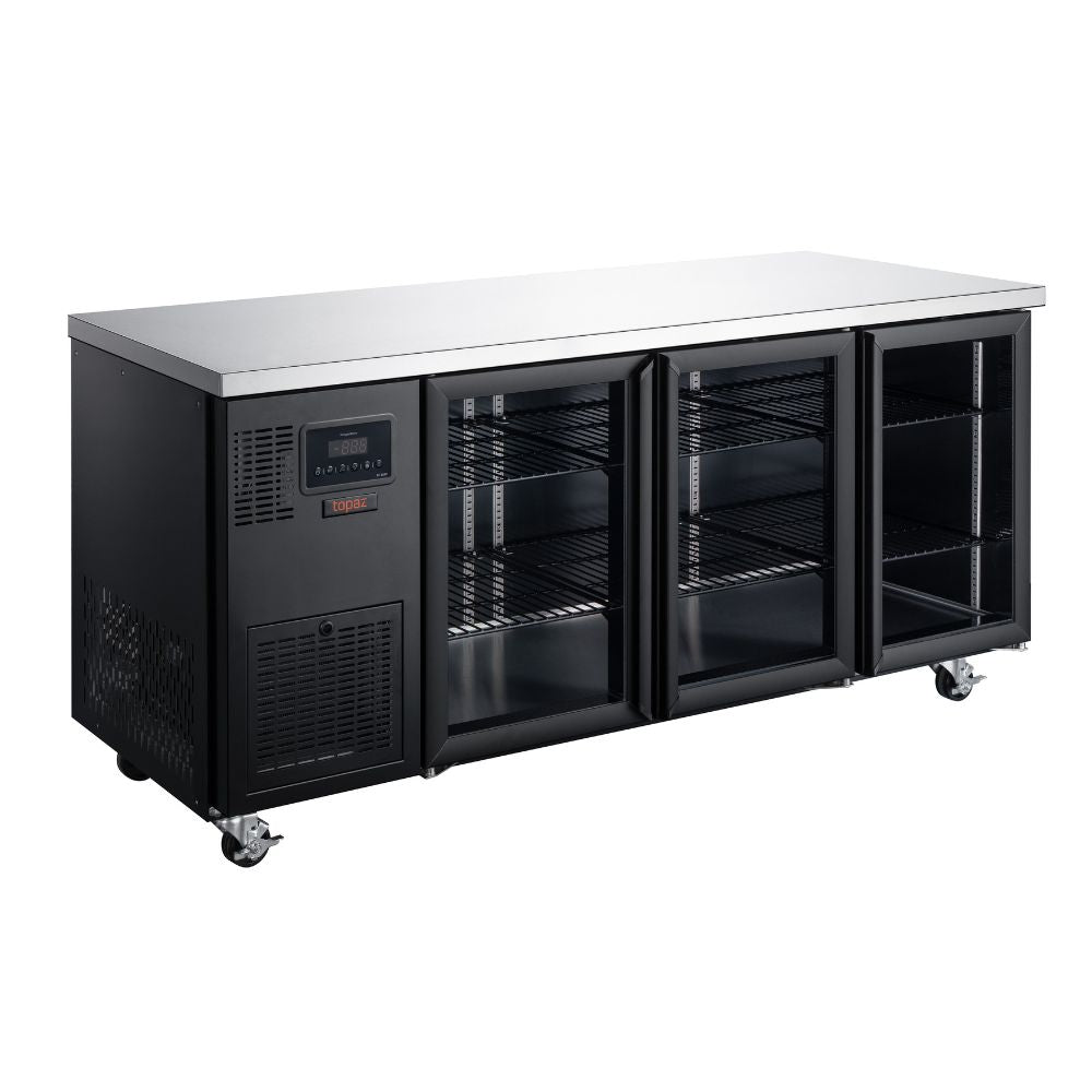 Williams Topaz Under Counter HTU3GBHC - 3 Door Black Undercounter Glass Door Fridge 1765mm 410L