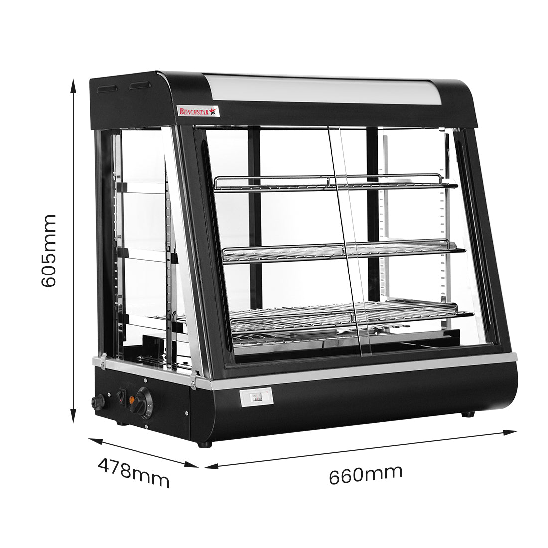 Benchstar PW-RT/660/TGE - Pie Warmer and Hot Food Display, 3 Shelves, 660mm - image 2