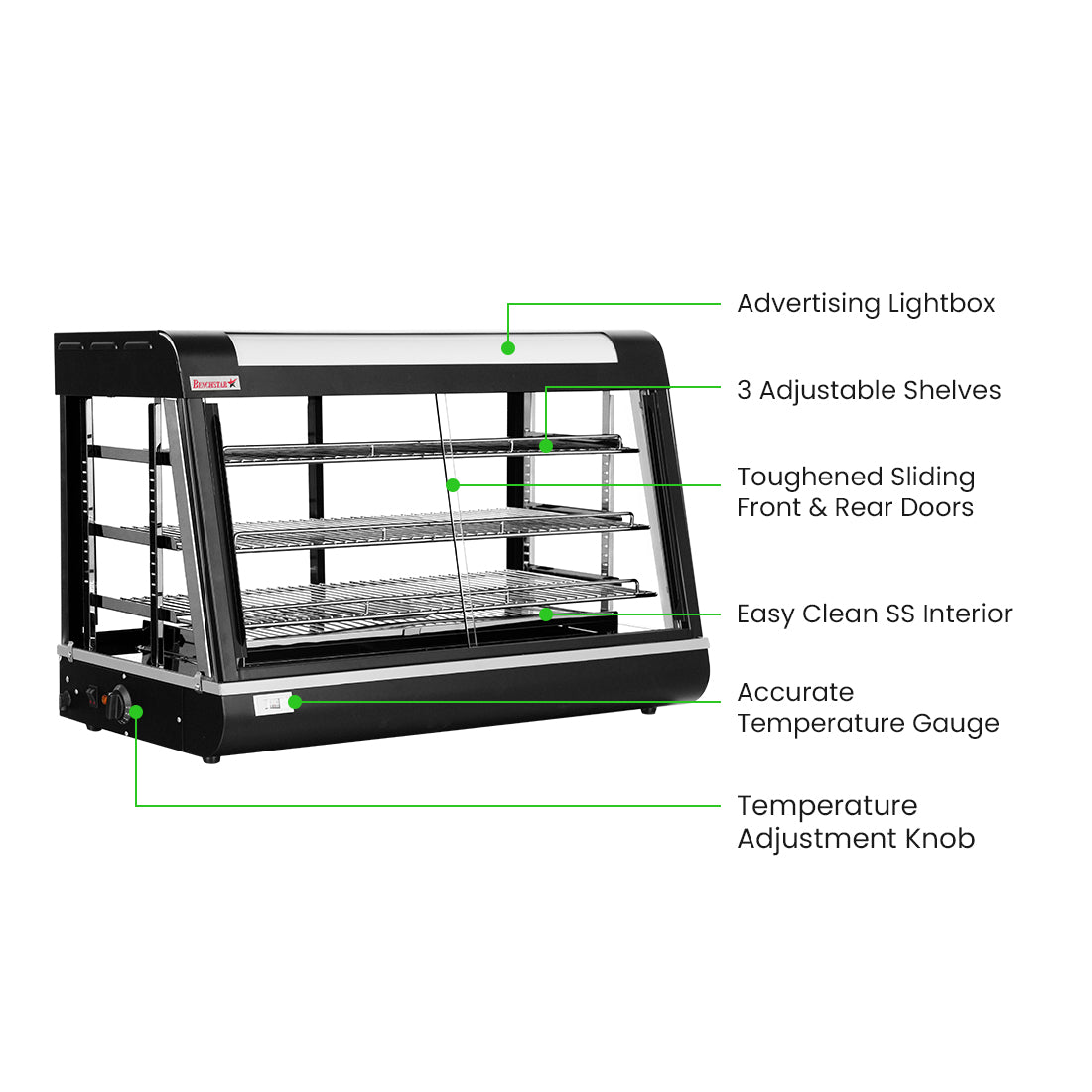 Benchstar PW-RT/900/1E - Pie Warmer and Hot Food Display, 3 Shelves, 900mm - image 3