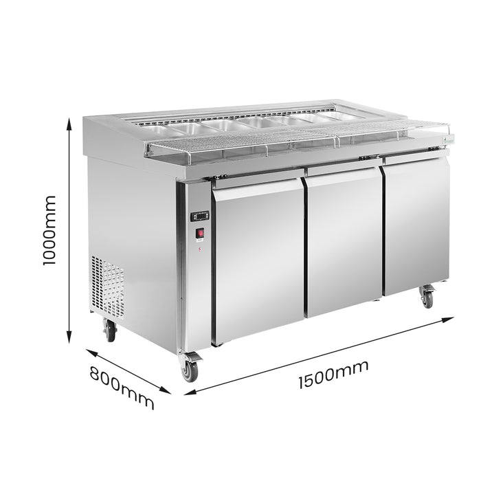 FED Thermaster PWB150 - Three Door Deluxe Pizza Prep Fridge 1500mm 360L - image 2
