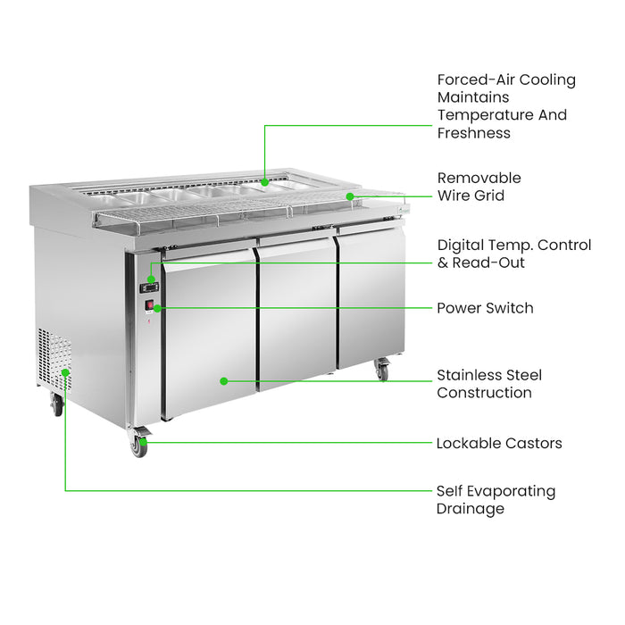 FED Thermaster PWB150 - Three Door Deluxe Pizza Prep Fridge 1500mm 360L - image 3