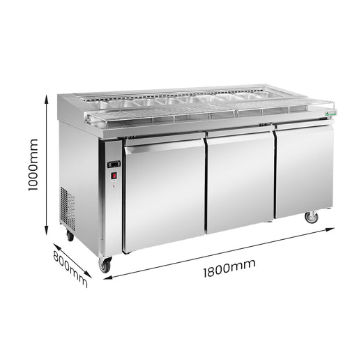 FED Thermaster PWB180 - Three Door Deluxe Pizza Prep Fridge 1800mm 475L - image 2