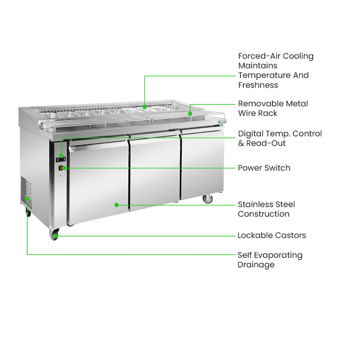 FED Thermaster PWB180 - Three Door Deluxe Pizza Prep Fridge 1800mm 475L - image 3