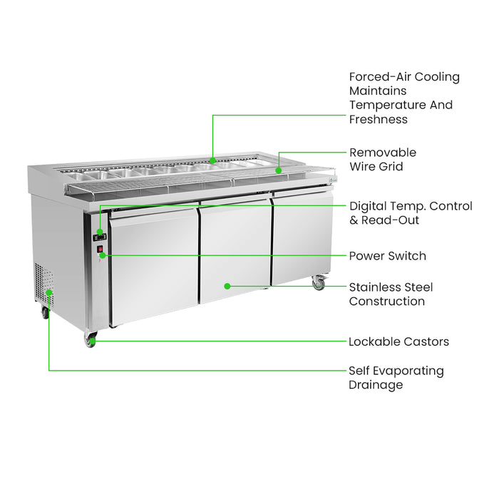 FED Thermaster PWB200 - Three Door Deluxe Pizza Prep Fridge 2000mm 550L - image 3
