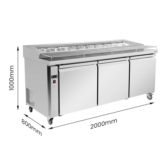 FED Thermaster PWB200 - Three Door Deluxe Pizza Prep Fridge 2000mm 550L - image 2