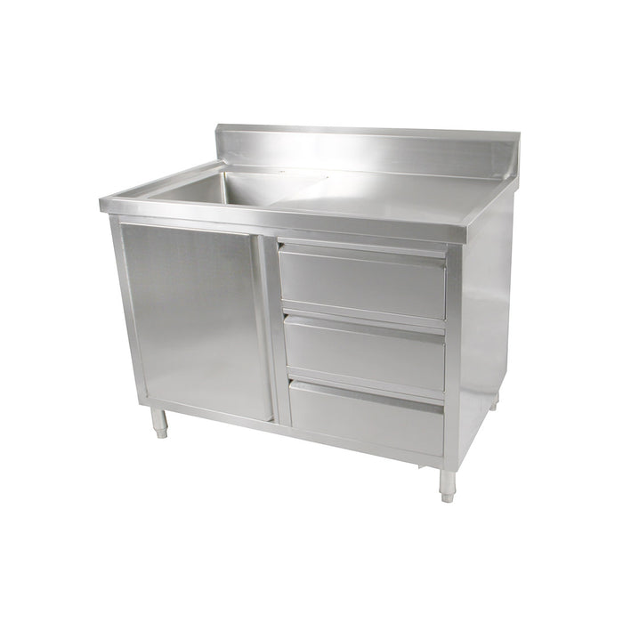 Modular Systems SC-6-1200L-H - Stainless Steel Sink Cabinet with Doors & Drawers, Left Sink 1200 x 600mm