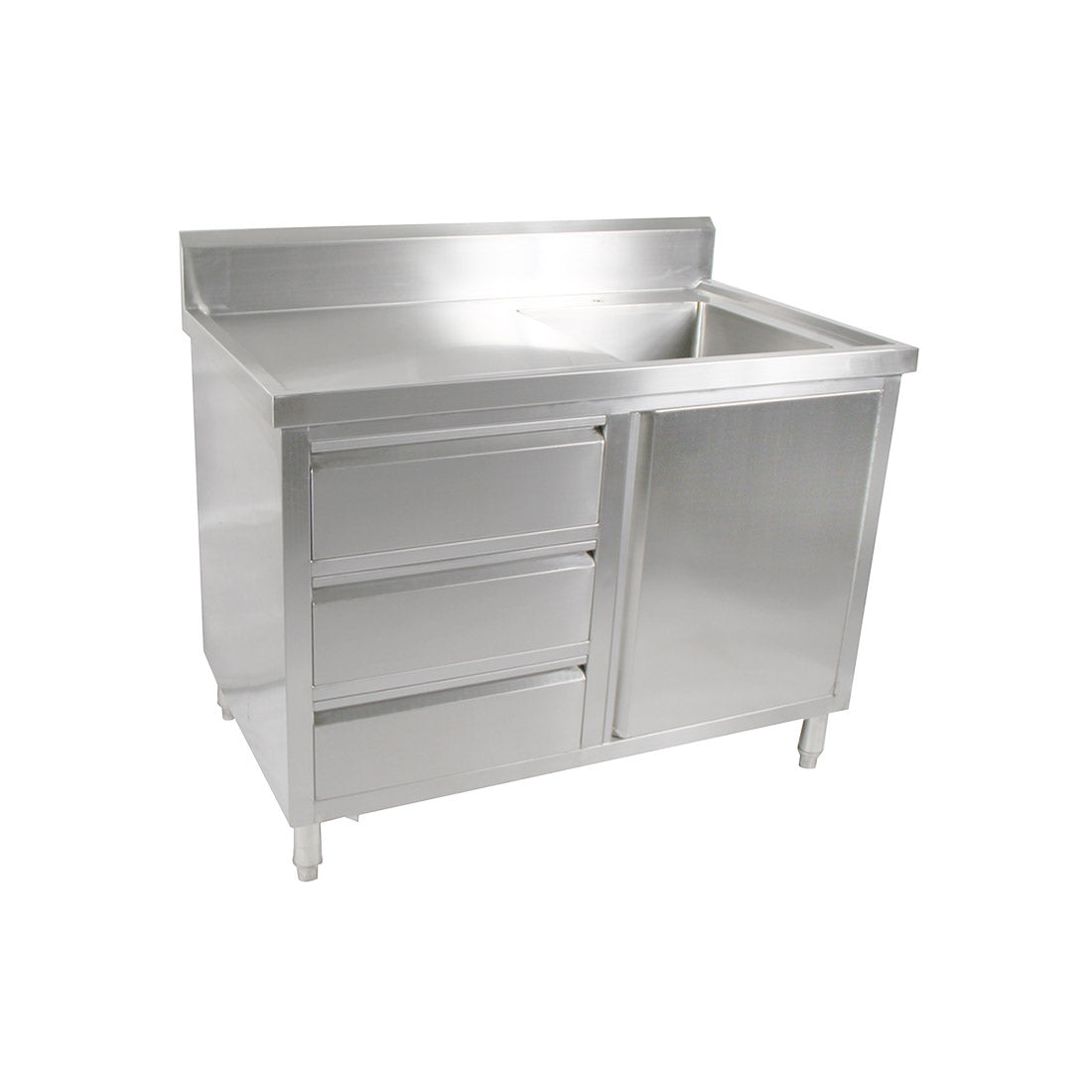Modular Systems SC-6-1200R-H - Stainless Steel Sink Cabinet with Doors & Drawers, Right Sink 1200 x 600mm