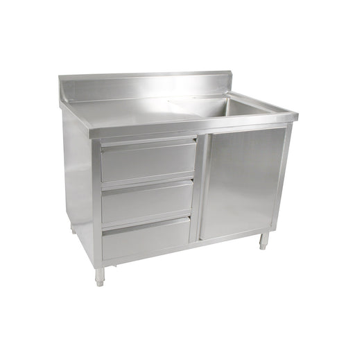 Modular Systems SC-6-1200R-H - Stainless Steel Sink Cabinet with Doors & Drawers, Right Sink 1200 x 600mm