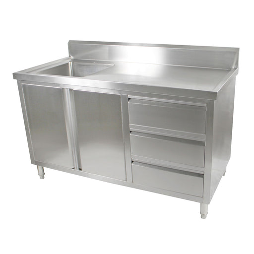 Modular Systems SC-6-1500L-H - Stainless Steel Sink Cabinet with Doors & Drawers, Left Sink 1500 x 600mm
