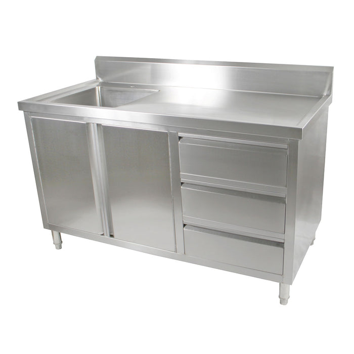 Modular Systems SC-6-1500L-H - Stainless Steel Sink Cabinet with Doors & Drawers, Left Sink 1500 x 600mm
