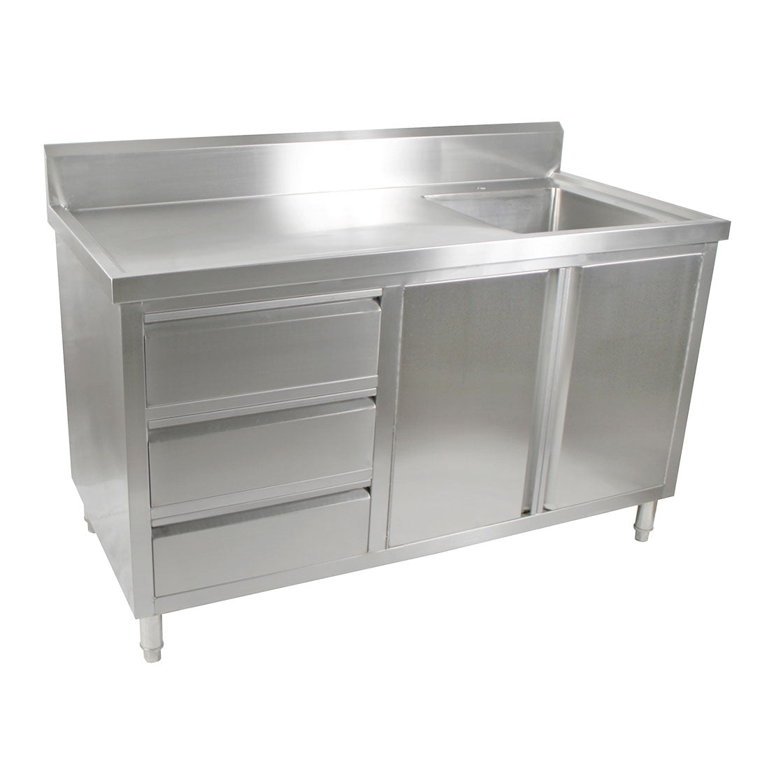 Modular Systems SC-6-1500R-H - Stainless Steel Sink Cabinet with Doors & Drawers, Right Sink 1500 x 600mm