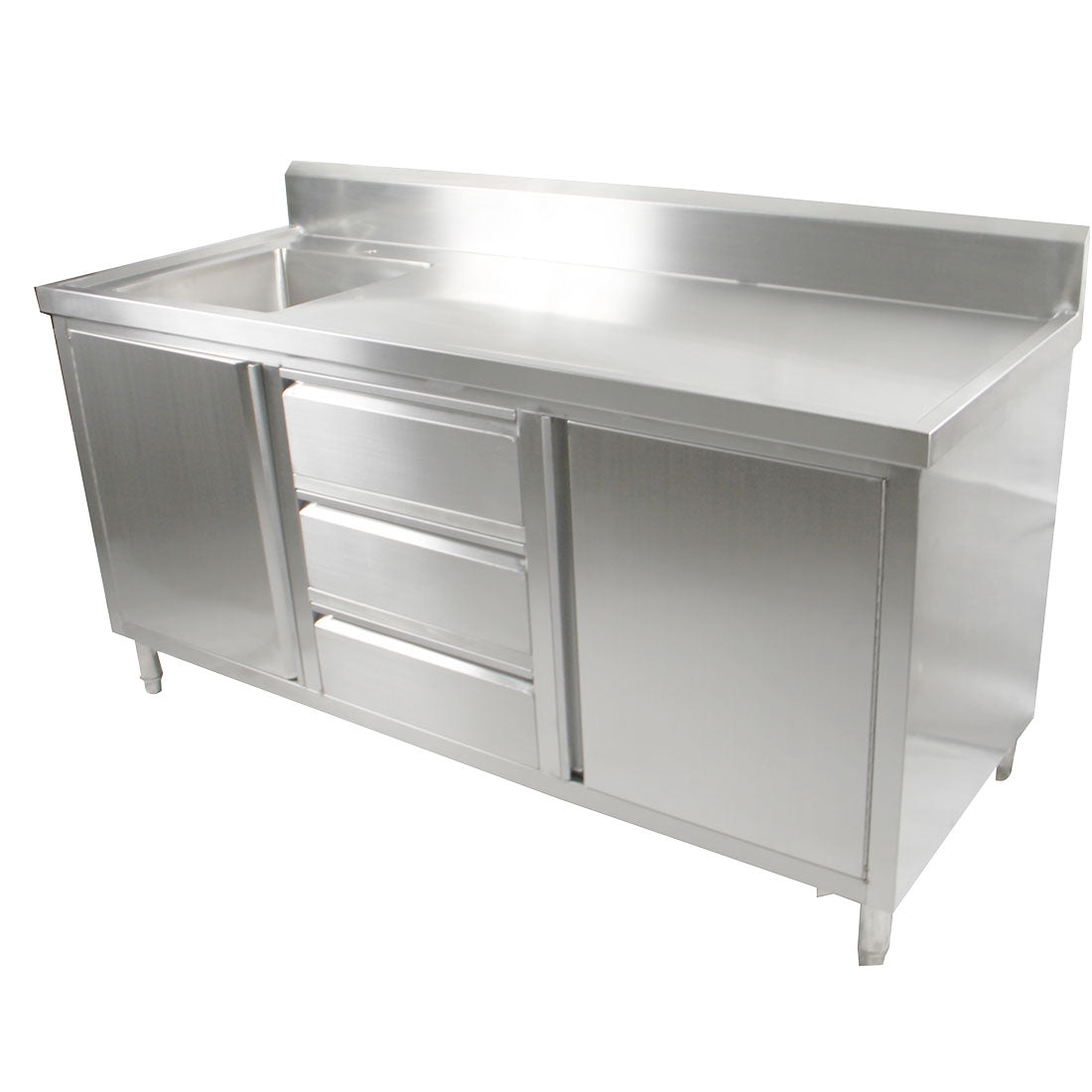 Modular Systems SC-6-1800L-H - Stainless Steel Sink Cabinet with Doors & Drawers, Left Sink 1800 x 600mm