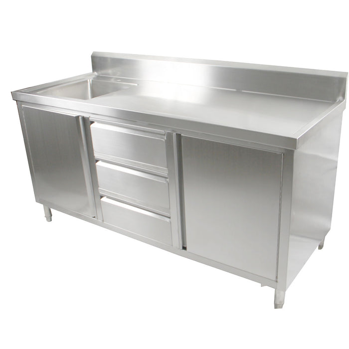 Modular Systems SC-6-1800L-H - Stainless Steel Sink Cabinet with Doors & Drawers, Left Sink 1800 x 600mm