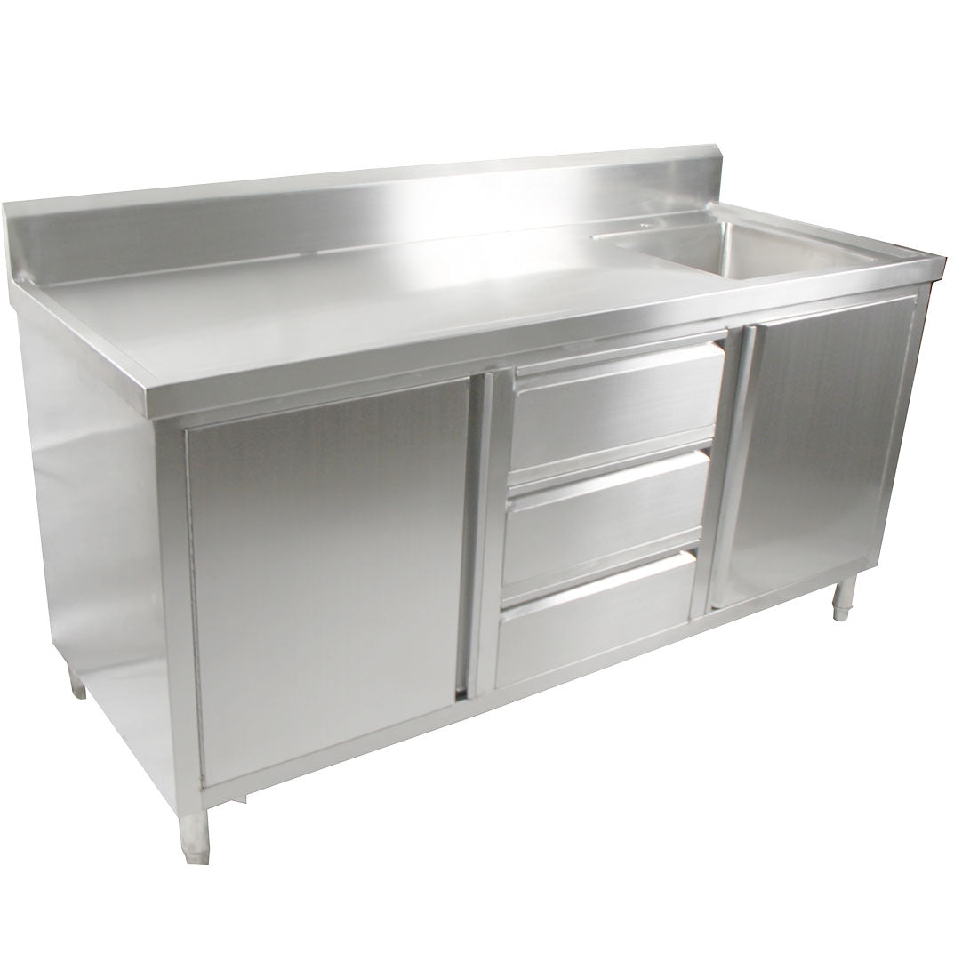 Modular Systems SC-6-1800R-H - Stainless Steel Sink Cabinet with Doors & Drawers, Right Sink 1800 x 600mm