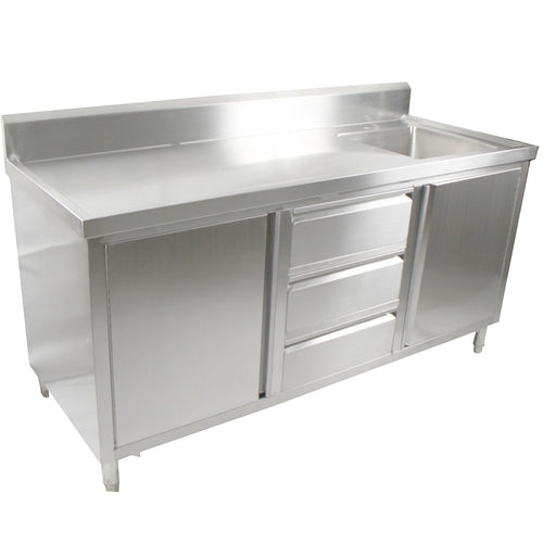 Modular Systems SC-6-1800R-H - Stainless Steel Sink Cabinet with Doors & Drawers, Right Sink 1800 x 600mm