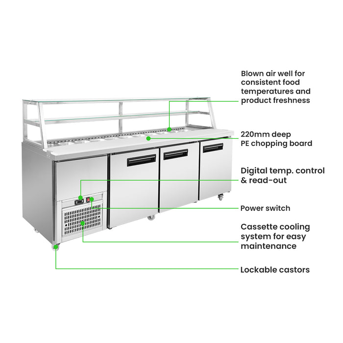 FED Thermaster SCB/21 - Three Door Deluxe Sandwich Bar Fridge 2180mm 1000L - image 3