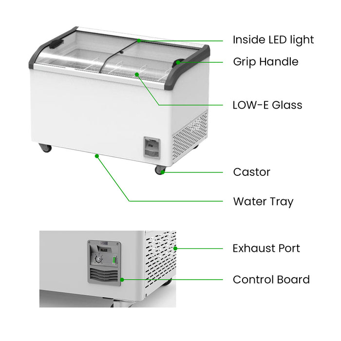 FED Thermaster SD-406K - Glass Sliding Lid Ice Cream Display Freezer 386L - image 3
