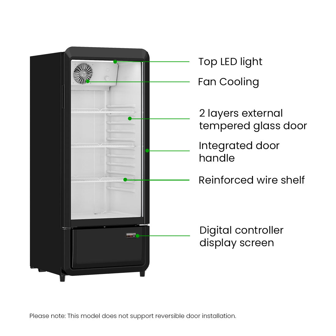 FED Thermaster SDC-178B - Upright Glass Door Drink Fridge Black 178L - image 3