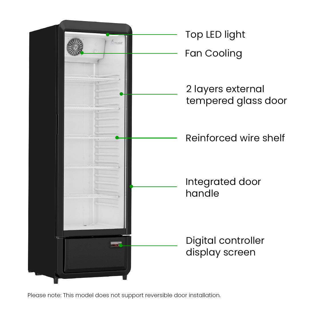 FED Thermaster SDC-258B - Upright Glass Door Drink Fridge Black 258L - image 3