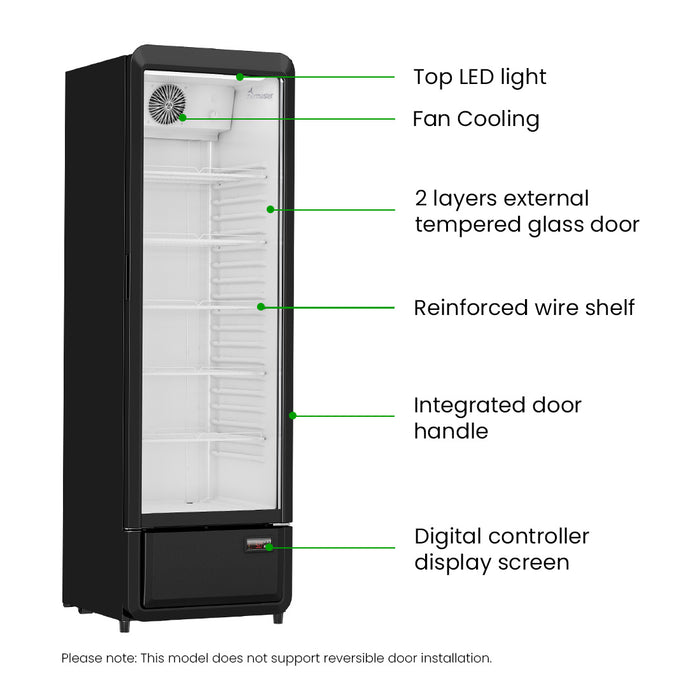 FED Thermaster SDC-258B - Upright Glass Door Drink Fridge Black 258L - image 3