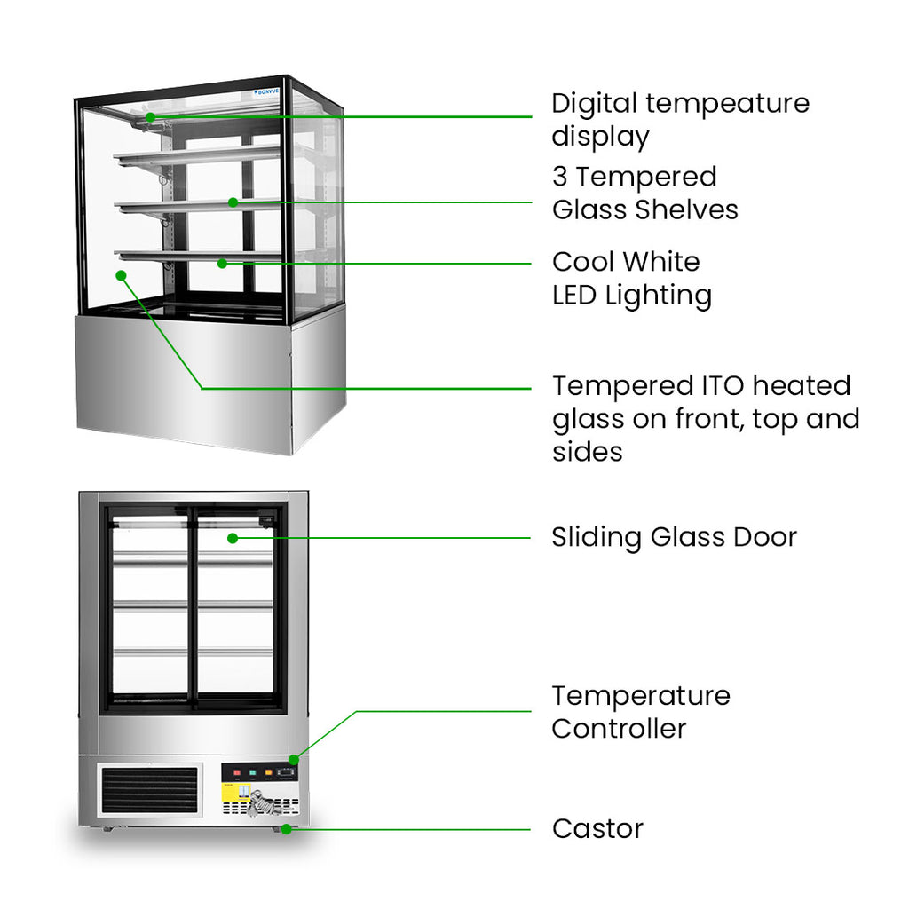 Bonvue FED SF830V - 900mm 3+1 Tier Square Glass Cake Display - image 3