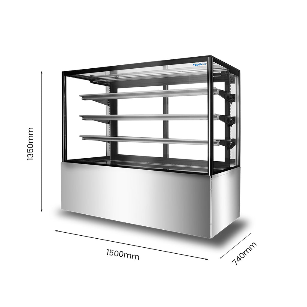 Bonvue FED SF850V - 1500mm 3+1 Tier Square Glass Cake Display - image 2