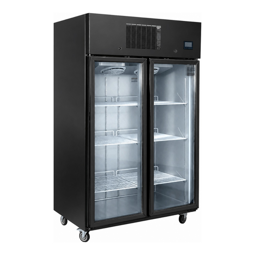 FED Thermaster SFWCG1000B - Full-Width Double Glass Door Upright Display Fridge Black 1000L