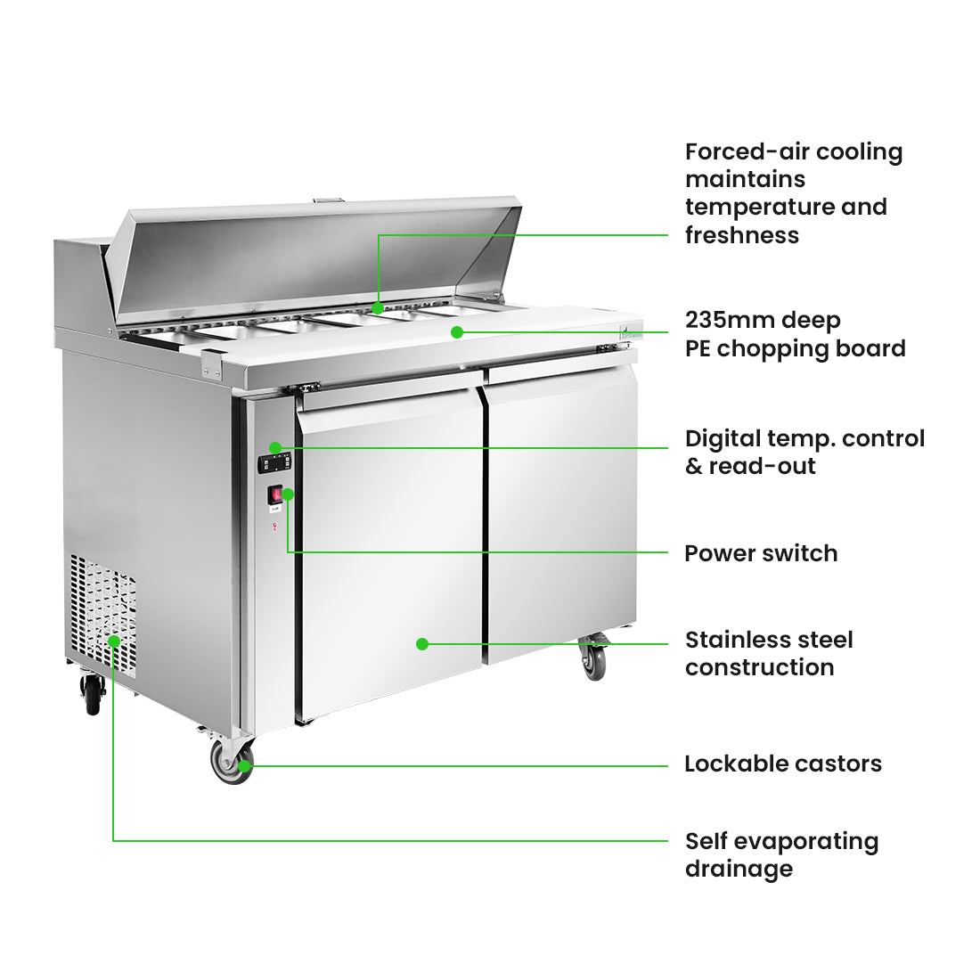 FED Thermaster SLB120 - Two Door Sandwich & Salad Bench Fridge 1200mm 270L - image 3