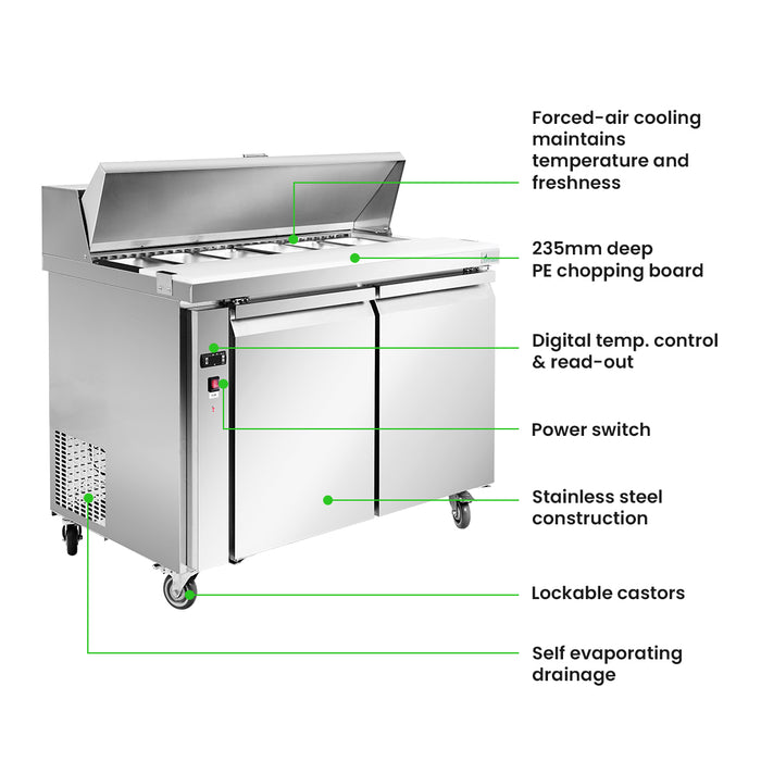 FED Thermaster SLB120 - Two Door Sandwich & Salad Bench Fridge 1200mm 270L - image 3