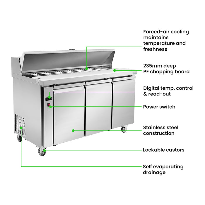 FED Thermaster SLB150 - Three Door Sandwich & Salad Bench Fridge 1500mm 340L - image 3