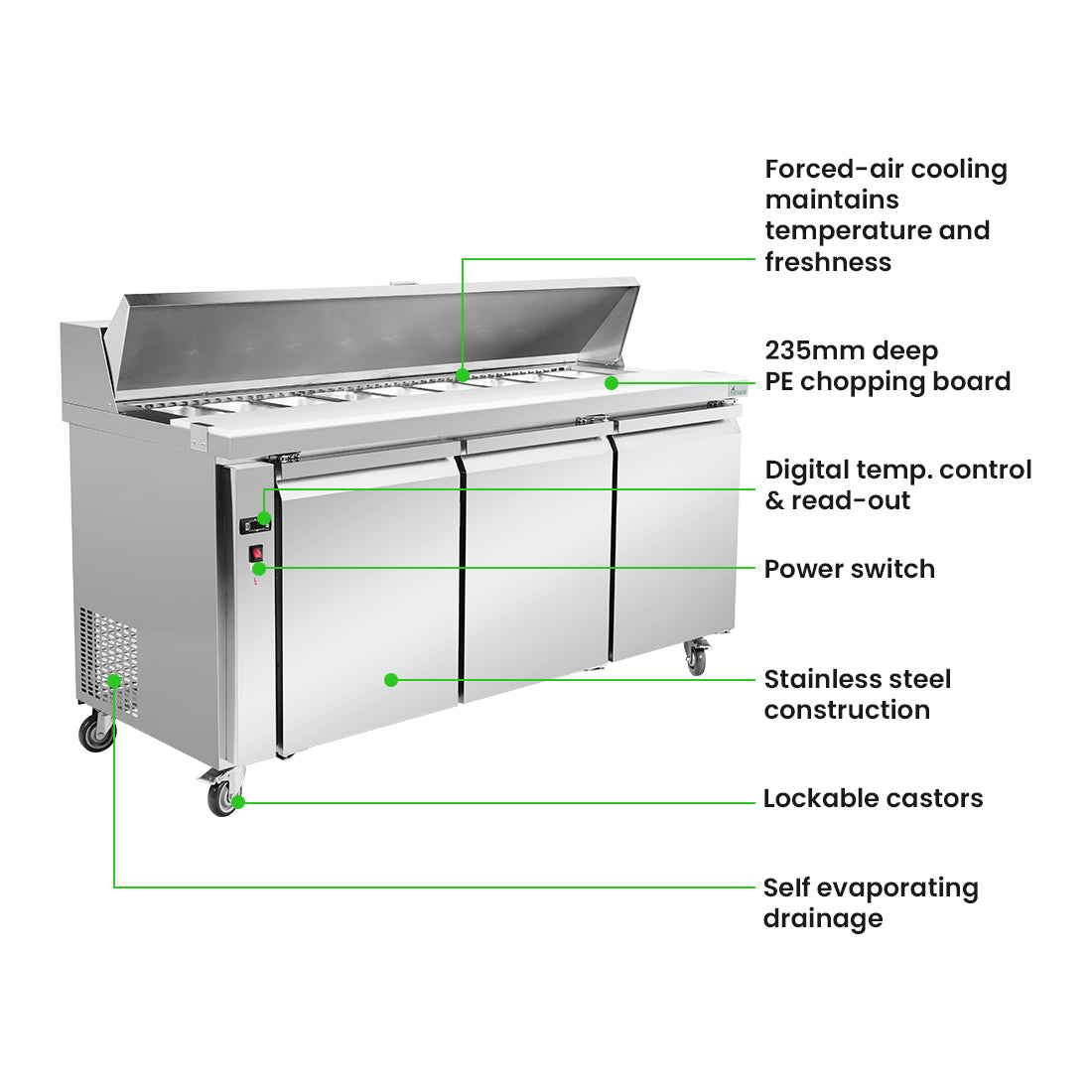 FED Thermaster SLB180 - Three Large Door Sandwich & Salad Bench Fridge 1800mm 390L - image 3
