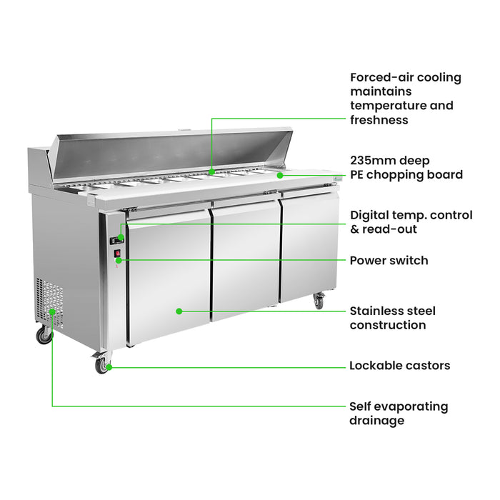 FED Thermaster SLB180 - Three Large Door Sandwich & Salad Bench Fridge 1800mm 390L - image 3