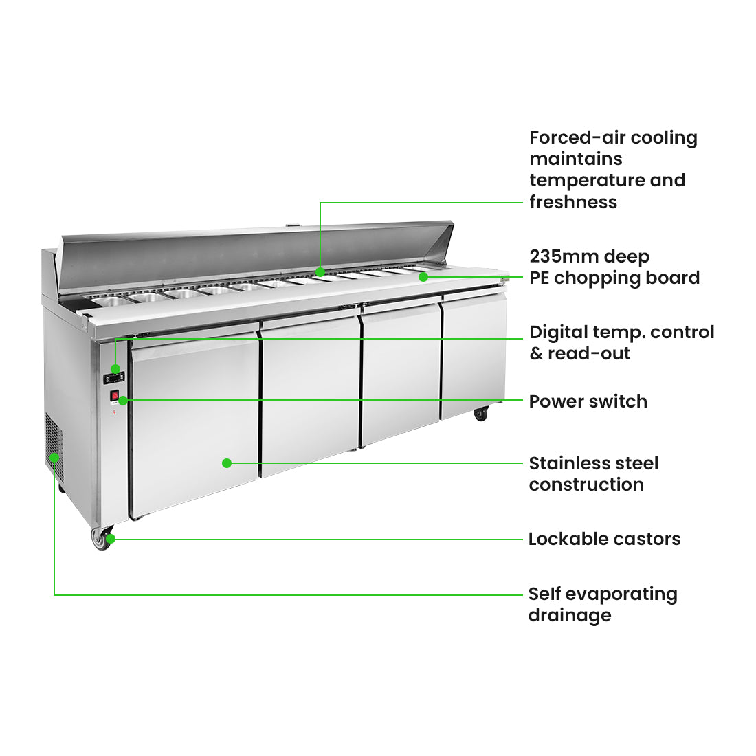 FED Thermaster SLB240 - Four Door Sandwich & Salad Bench Fridge 2400mm 525L - image 3