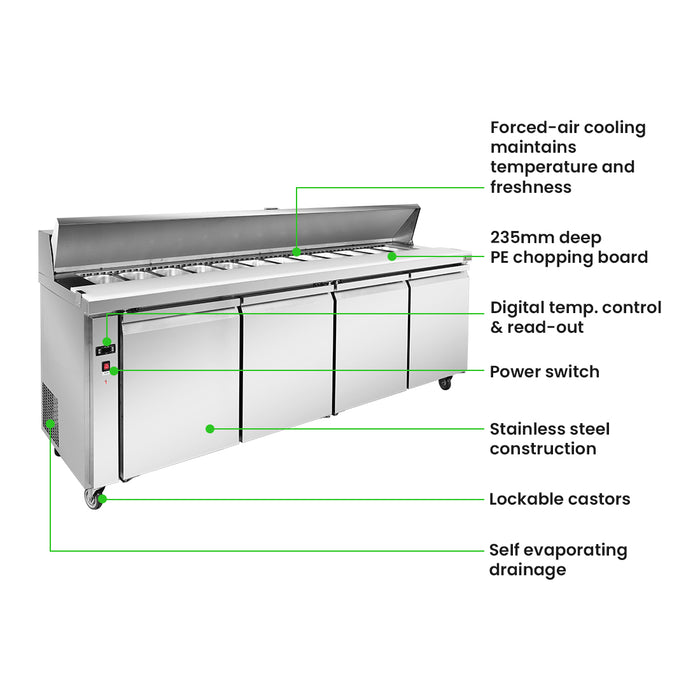 FED Thermaster SLB240 - Four Door Sandwich & Salad Bench Fridge 2400mm 525L - image 3