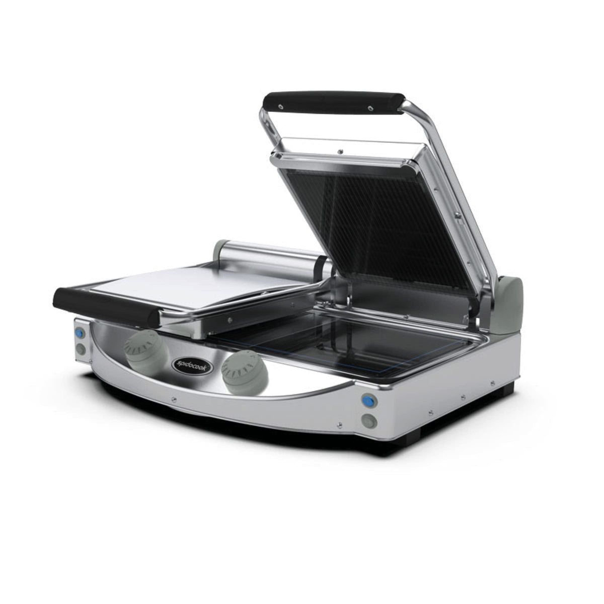 Spidocook SPE-SP020PR / SPE-SP020R - Spidoglass Sandwich Press, Double, Ribbed Top, Smooth Bottom, 2 x 250 x 250mm