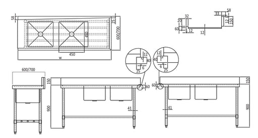 Simco WSS26165 - Dishwasher Inlet Bench with Double Sink 1650 x 600mm - image 2