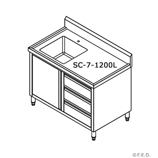 Modular Systems SC-7-1200L-H - Stainless Steel Sink Cabinet with Doors & Drawers, Left Sink 1200 x 700mm