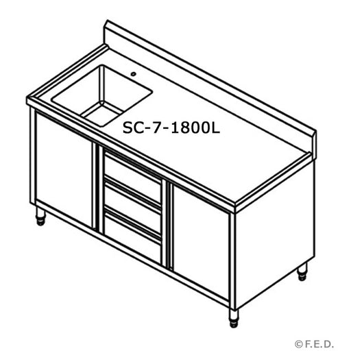 Modular Systems SC-7-1800L-H - Stainless Steel Sink Cabinet with Doors & Drawers, Left Sink 1800 x 700mm