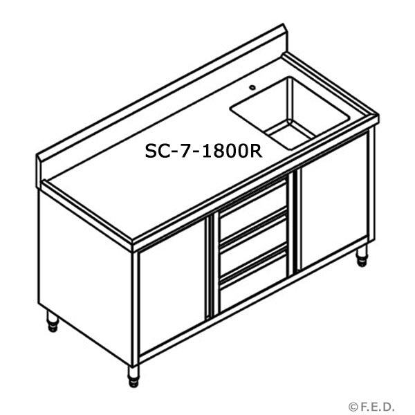 Modular Systems SC-7-1800R-H - Stainless Steel Sink Cabinet with Doors & Drawers, Right Sink 1800 x 700mm